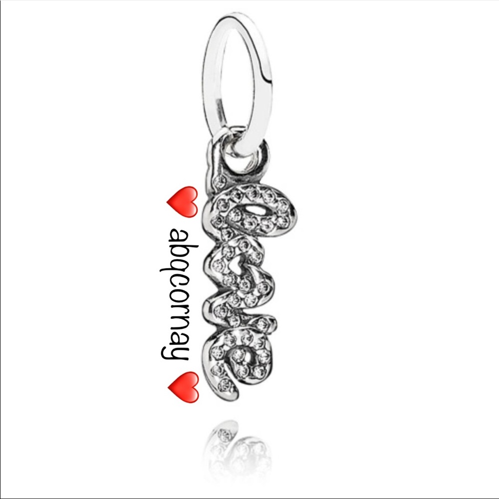 EUC Pandora 791428CZ Sterling Silver Signature of Love Dangle w/ Clear Zirconia